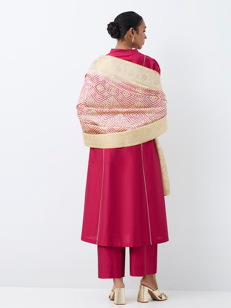Vark Fuchsia Scallop Embroidered A-Line Ethnic Set