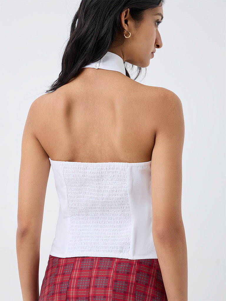 Nuon White Tie Design Halter-Neck Top