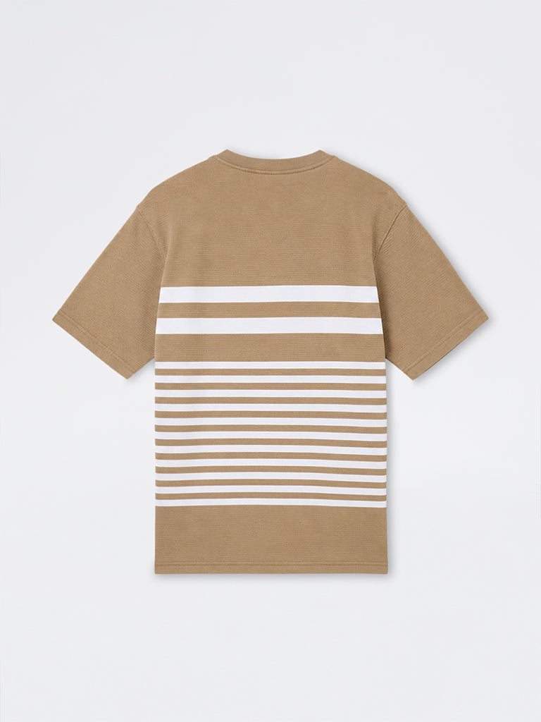 WES Lounge Beige Striped Relaxed-Fit Cotton-Blend T-Shirt