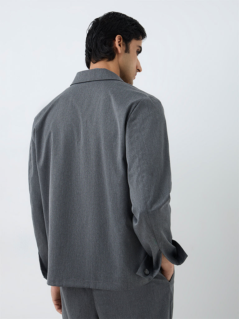 WES Formals Charcoal Solid Slim-Fit Jacket