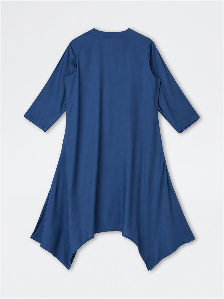 Diza Indigo Floral Printed Asymmetrical Kurta