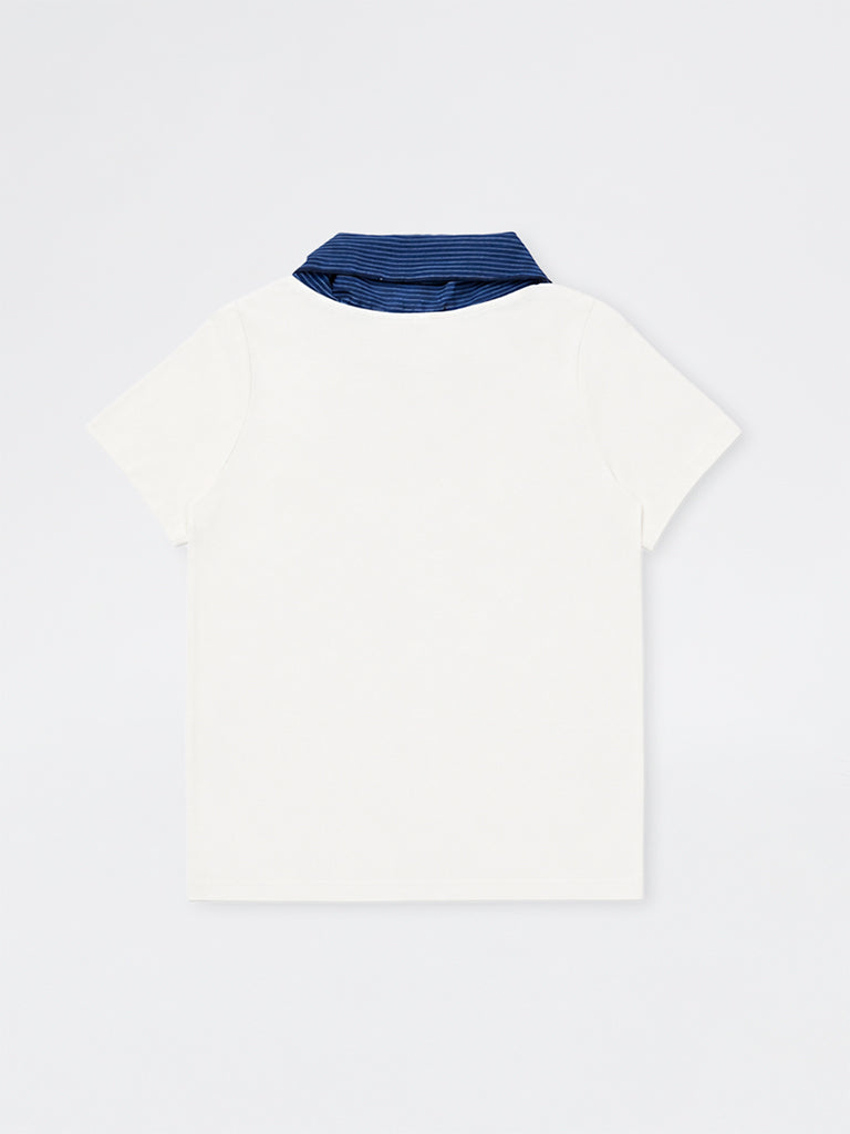 Gia White Tie-Up Detail Cotton T-Shirt