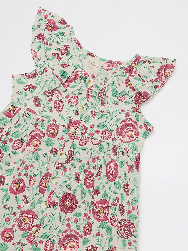 Utsa Kids Girls Multicolour Floral Cotton A-Line Dress - (2-8 yrs)