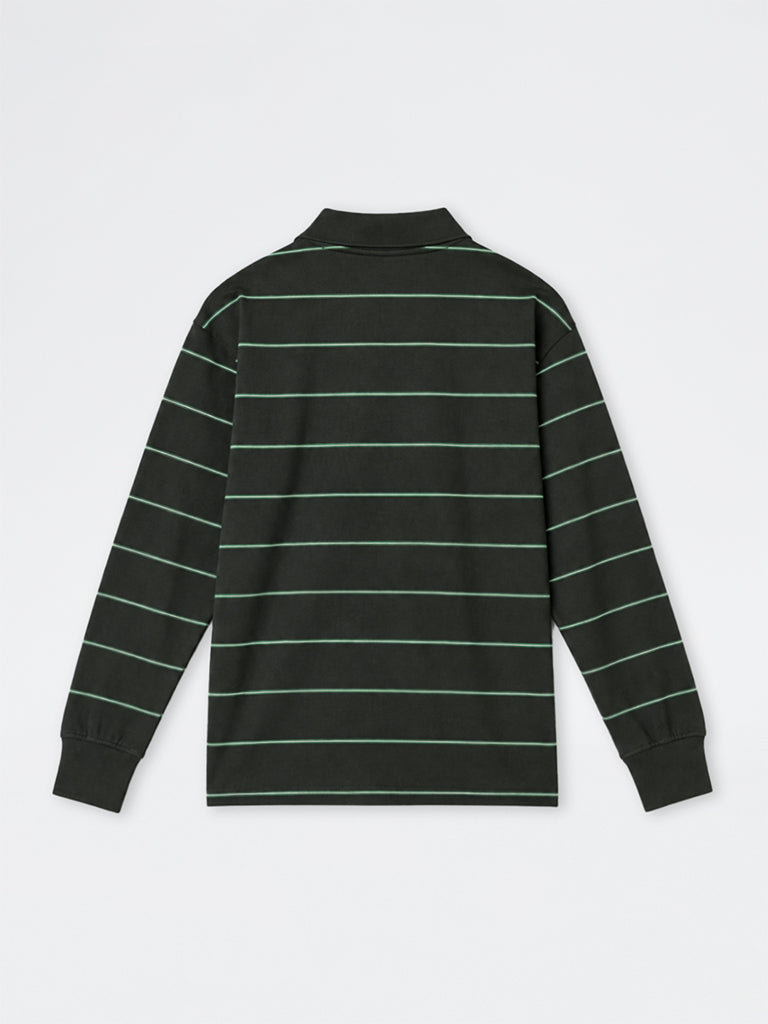 WES Casuals Green Striped Relaxed-Fit Cotton-Blend Polo T-Shirt