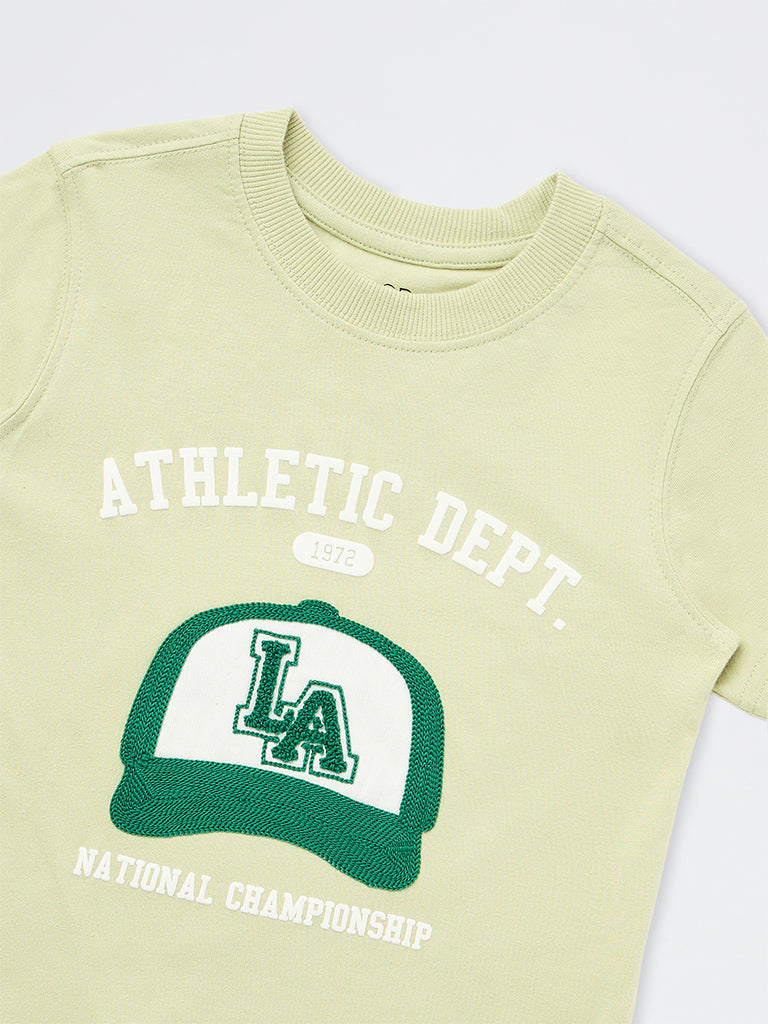HOP Kids Boys Sage Typographic Cotton T-Shirt