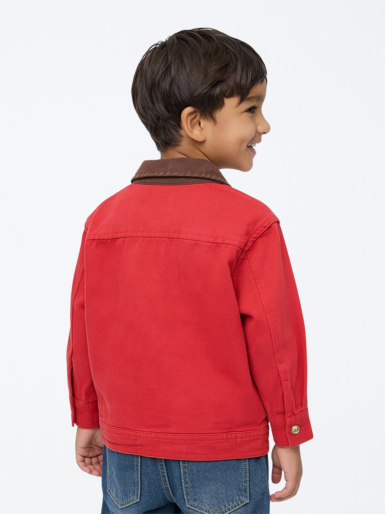 HOP Kids Boys Red Embroidered Denim Jacket