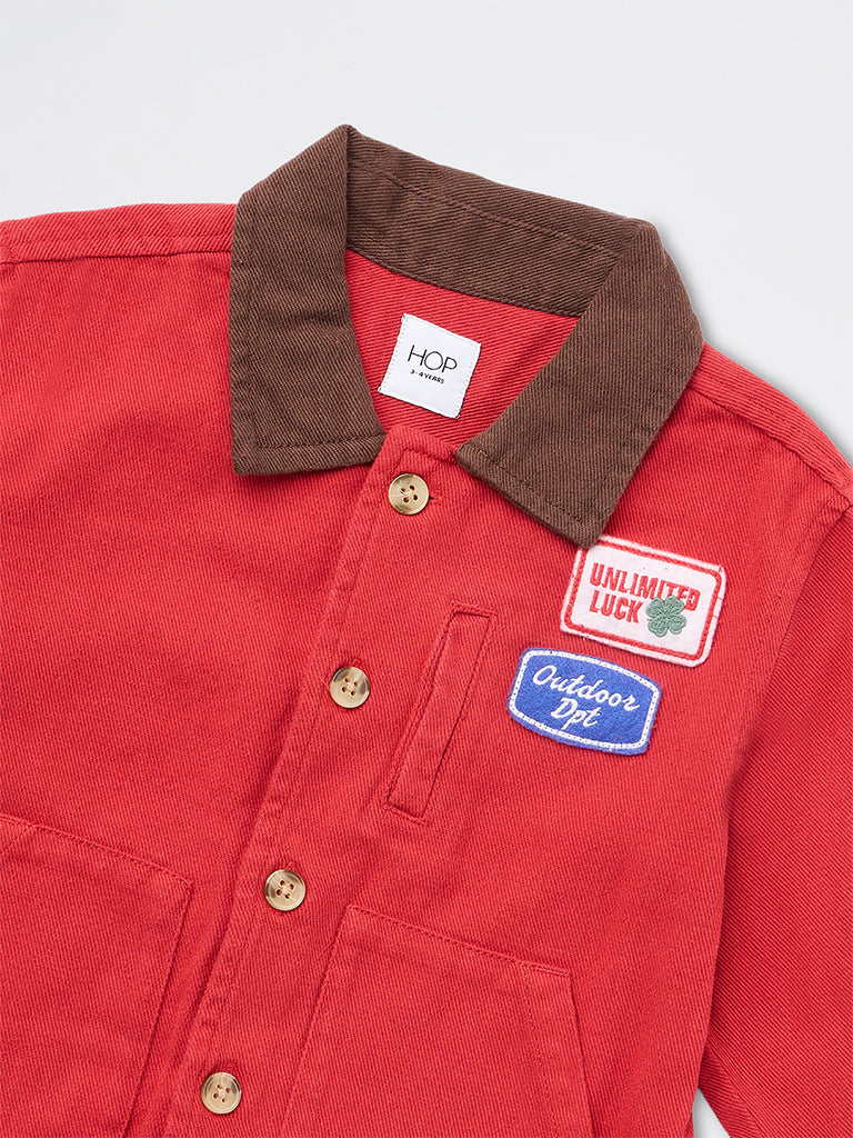 HOP Kids Boys Red Embroidered Denim Jacket