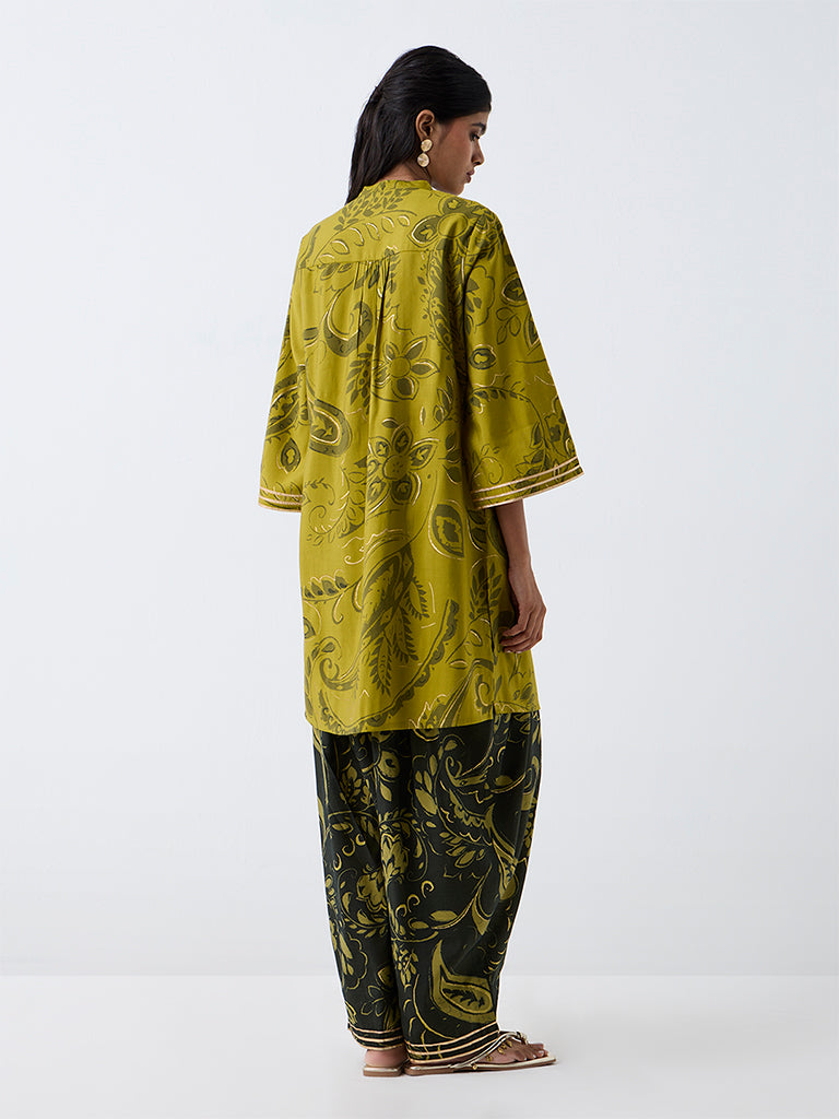 Utsa Lime Botanical Printed A-Line Kurta