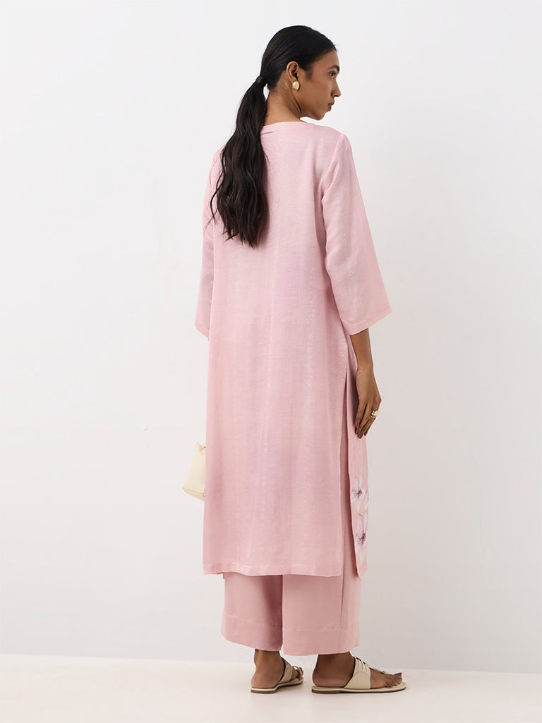 Zuba Pink Floral Printed A-Line Kurta