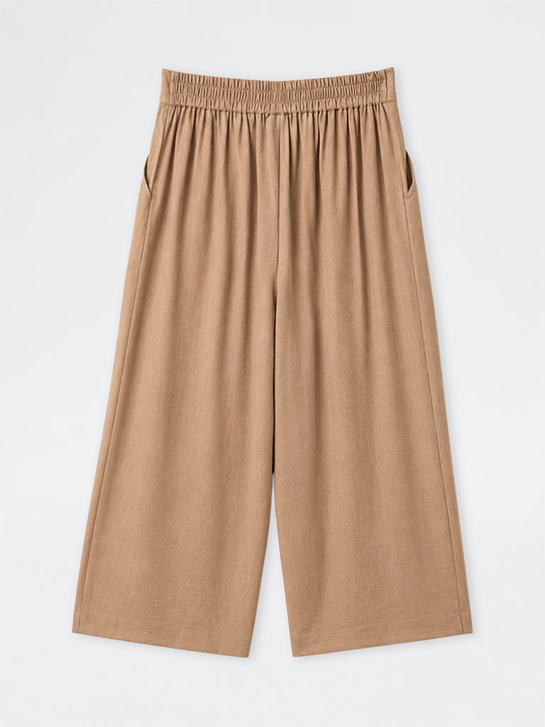 Gia Dark Beige Crinkle-Texture High-Rise Pants