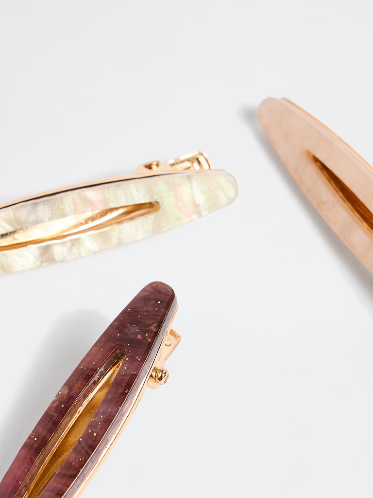 Westside Accessories Brown Metal and Acrylic Hair Clip - Pack of 3