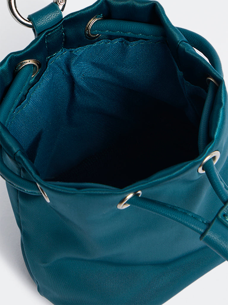 Westside Teal Drawstring-Detail Bucket Sling Bag