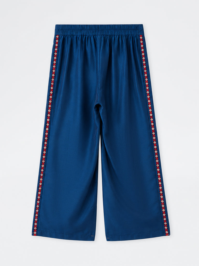 Diza Dark Blue Embroidered Pants
