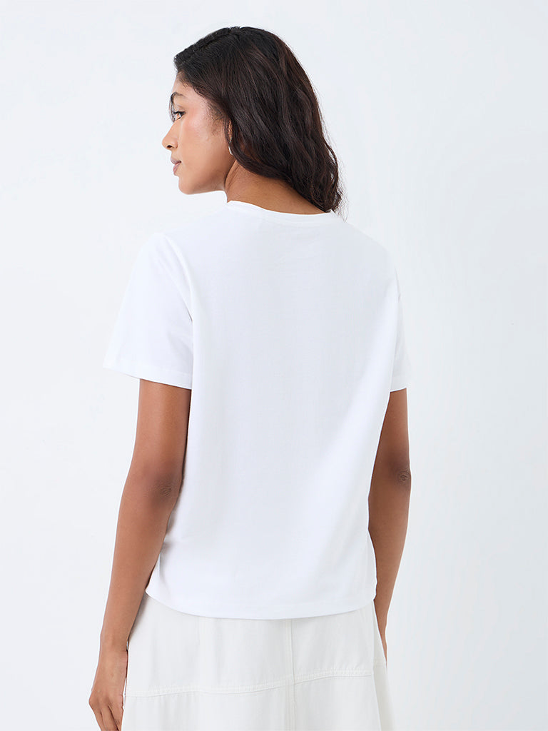 LOV White Graphic Printed Cotton T-Shirt