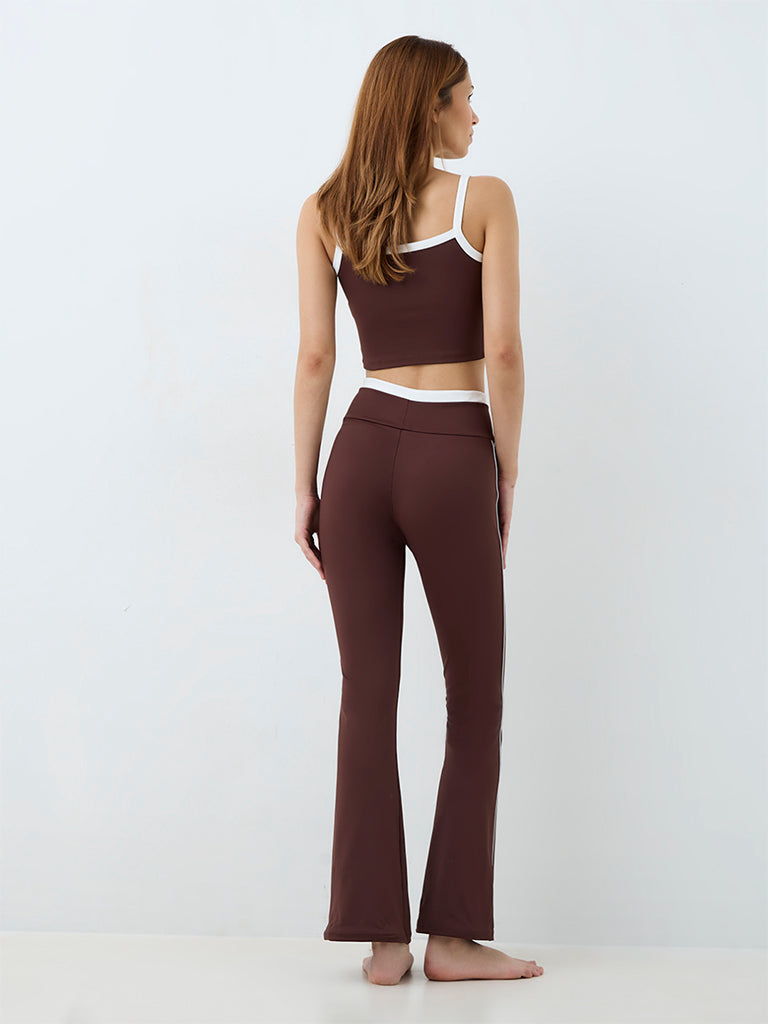 Nuoflexx Dark Brown Pipeline-Detail High-Rise Flared Yoga Pants