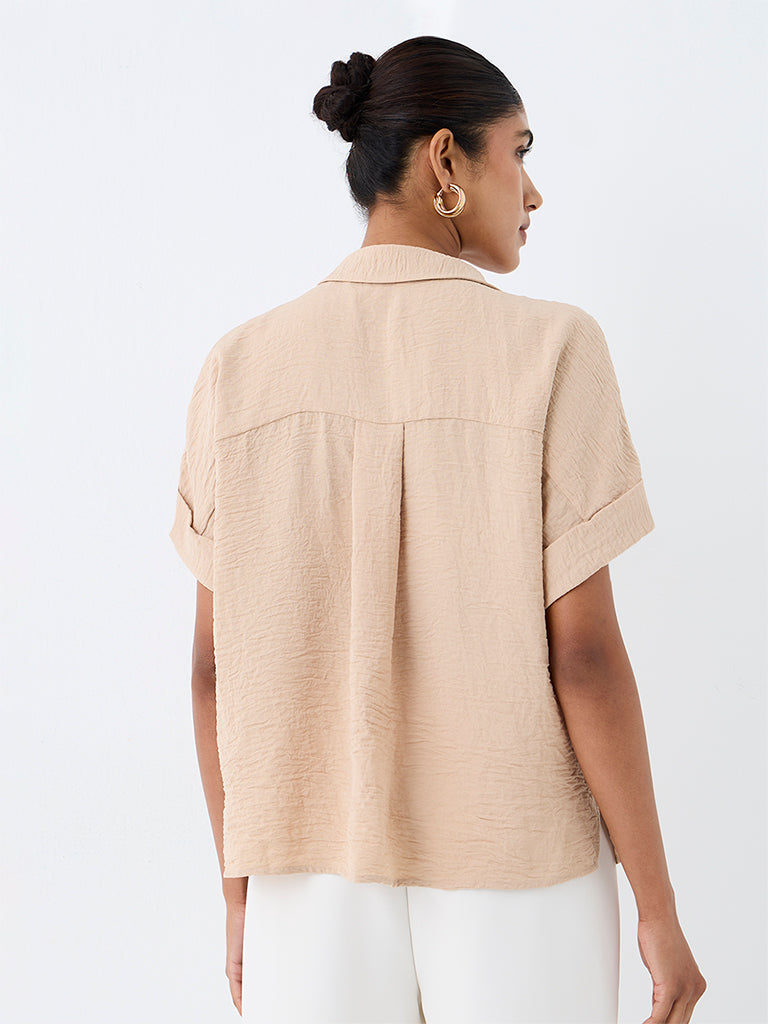 Wardrobe Beige Crinkle-Textured Shirt