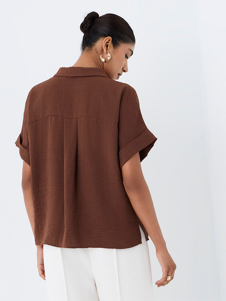 Wardrobe Brown Crinkle-Textured Shirt