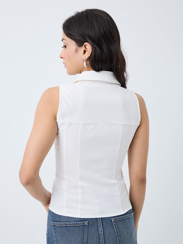 Nuon White Zipper-Detail Top
