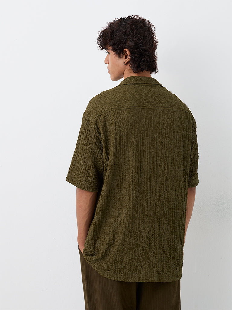 ETA Dark Olive Textured Relaxed-Fit Shirt