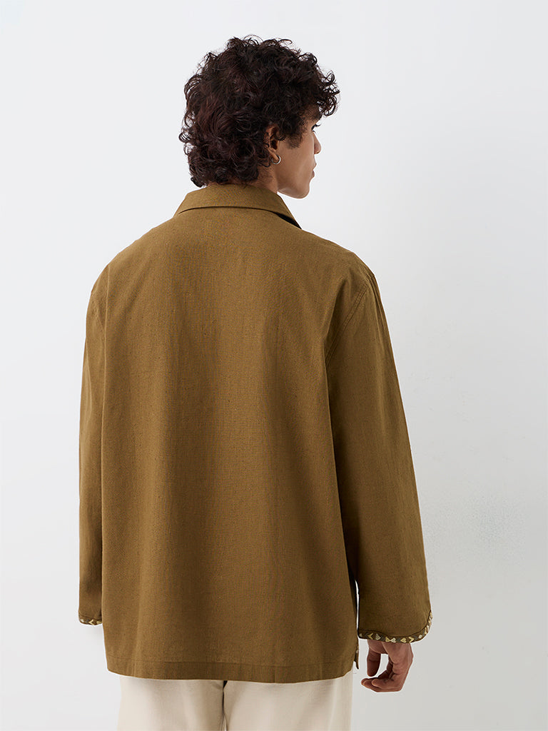 ETA Brown Animal Embroidered Relaxed-Fit Cotton-Blend Shirt