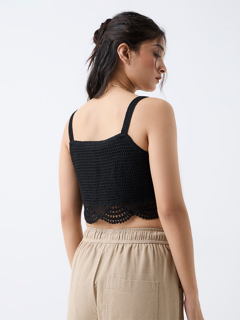 Bombay Paisley Black Crochet Cotton Top