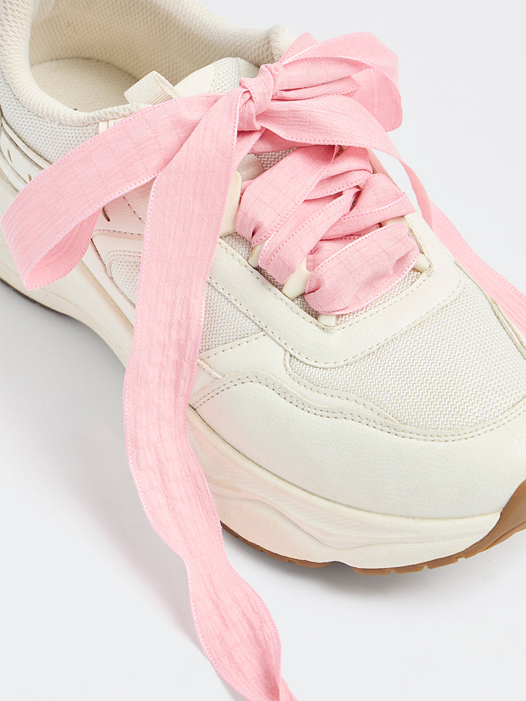 LUNA BLU Pink and White Ribbon Shoelaces - Pack of 2