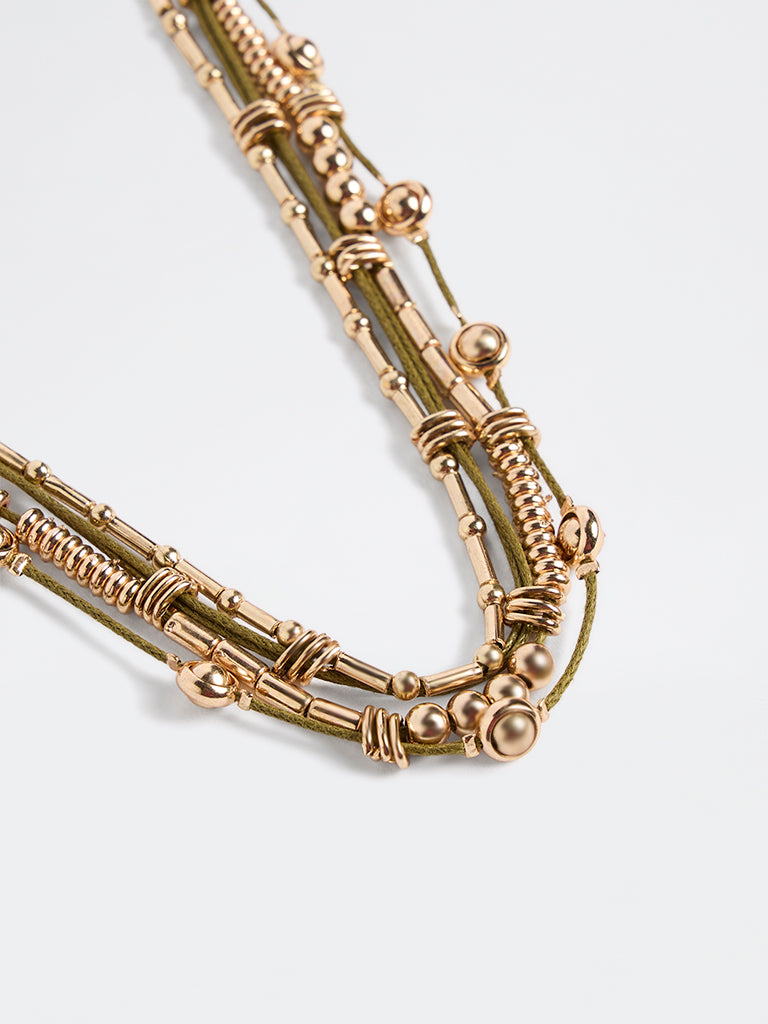 Westside Accessories Olive and Gold Metal and Cord Necklace