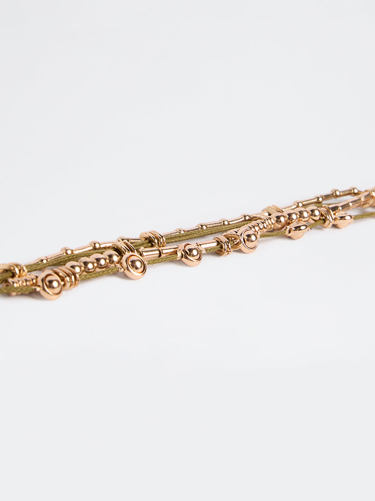 Westside Accessories Olive and Gold Cord-Detail Multi-Strand Bracelet