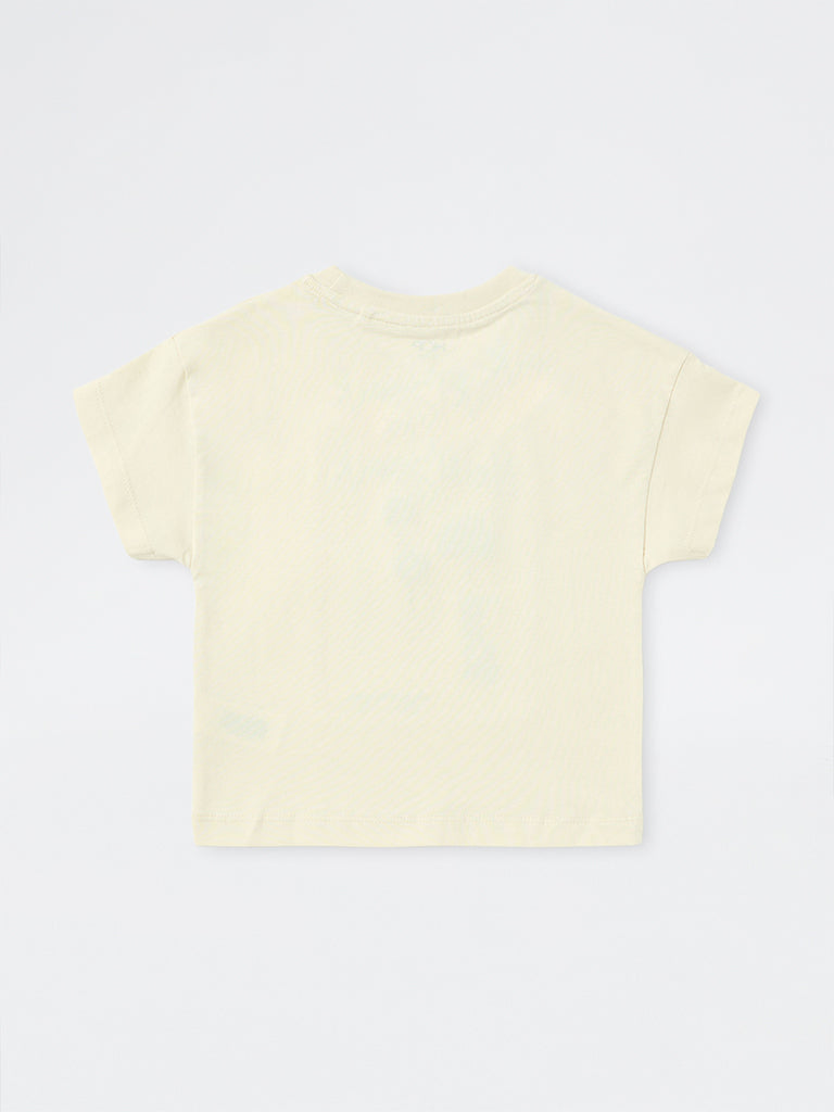 HOP Kids Girls Beige Cityscape Design Cotton T-Shirt