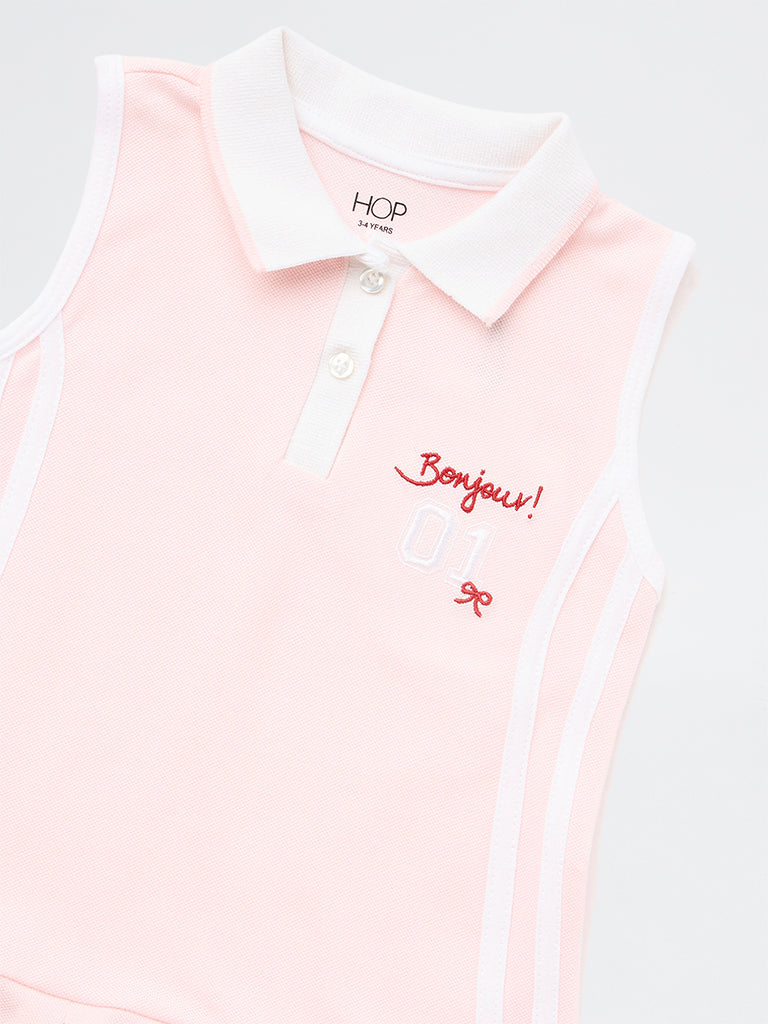 HOP Kids Girls Pink Embroidered Cotton Tennis Dress