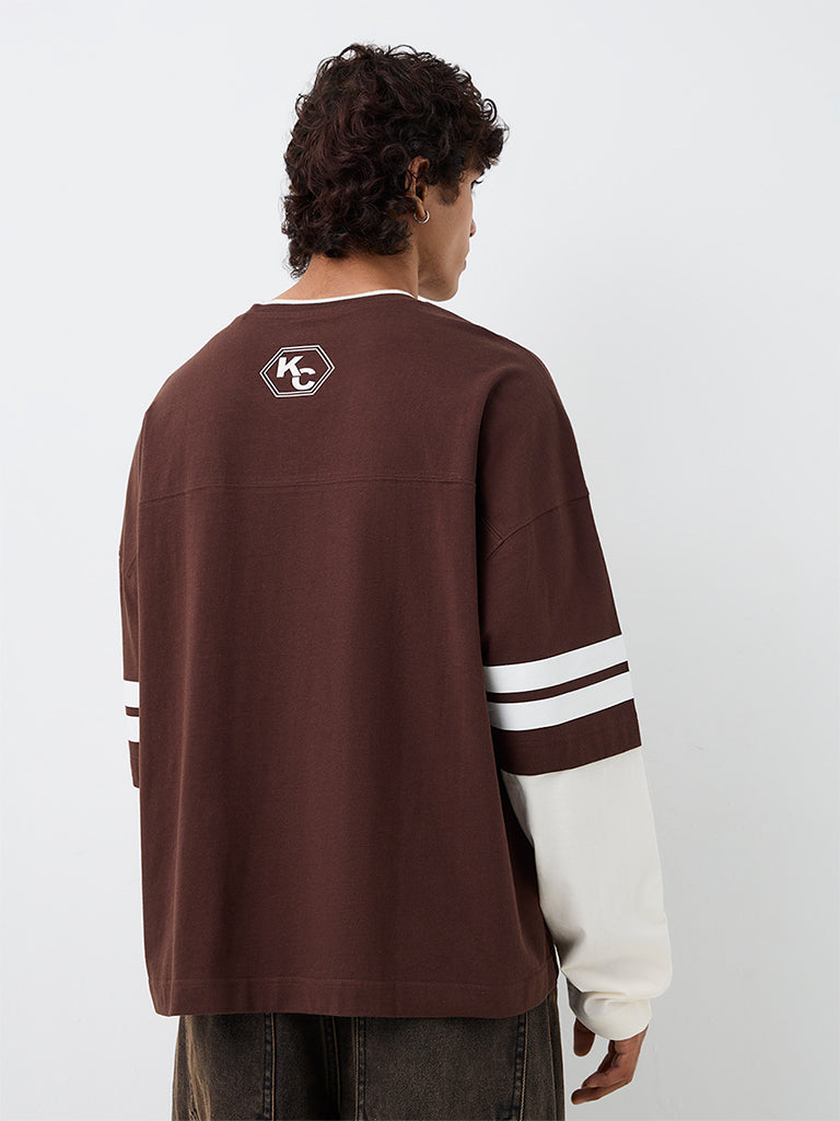 Nuon Dark Brown Numerical Printed Oversized-Fit Cotton T-Shirt