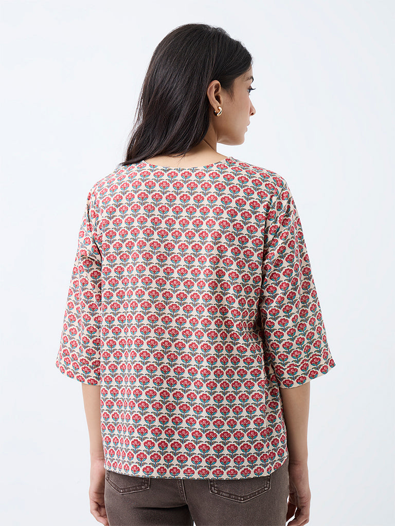 Utsa Multicolour Floral Design Cotton Top