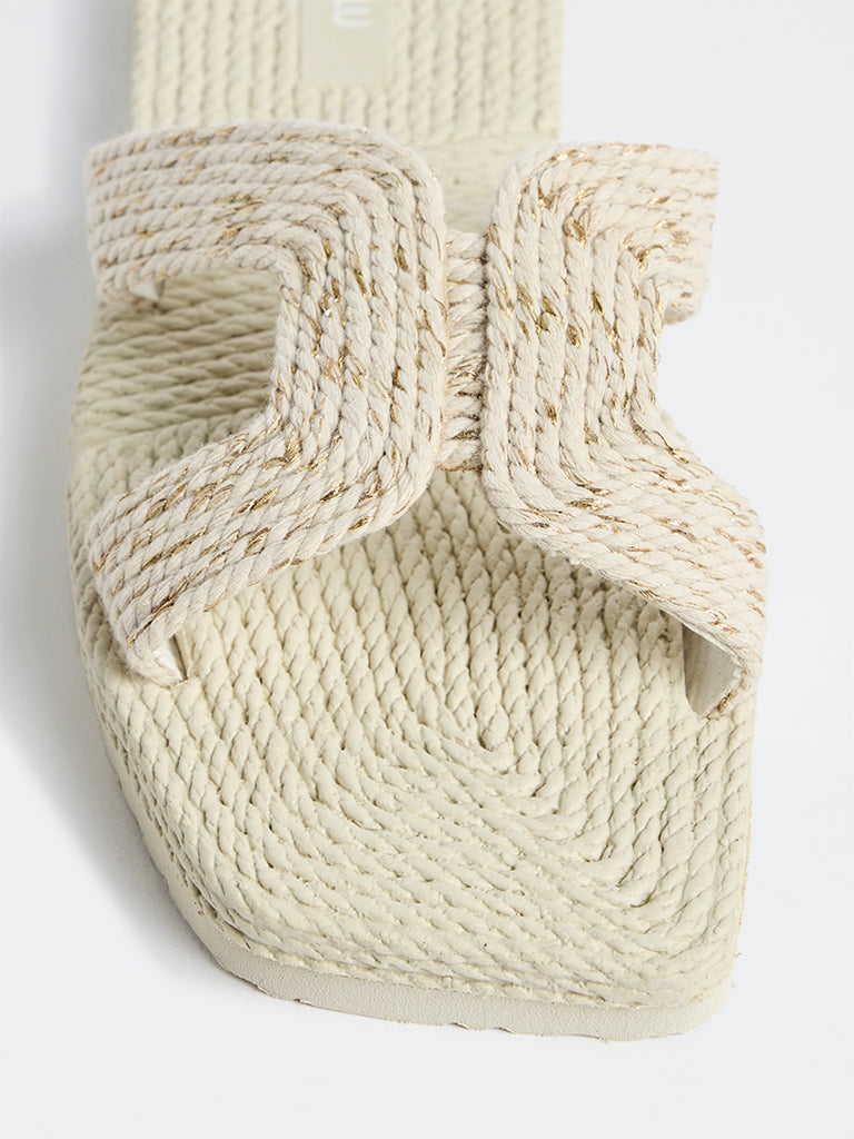 LUNA BLU Ivory Cut-Out Strap Woven Sandals