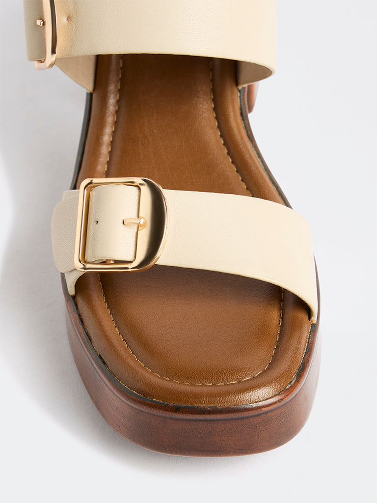 LUNA BLU Cream Dual-Strap Heel Sandals