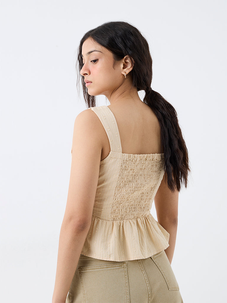 Nuon Beige Textured Bustier Cotton Blouse