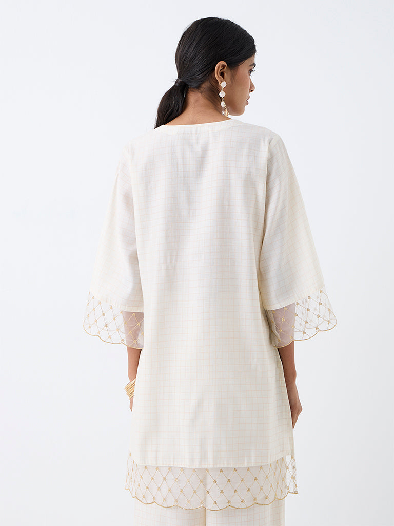 Utsa Off-White Printed A-Line Kurti