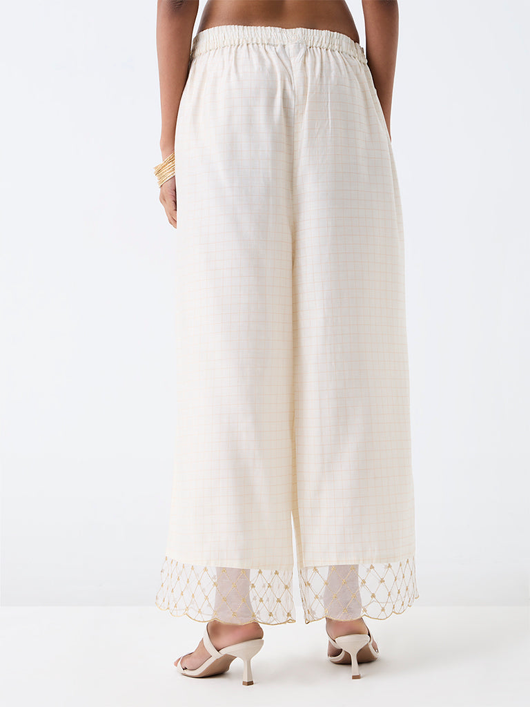 Utsa Off-White Checkered Palazzos