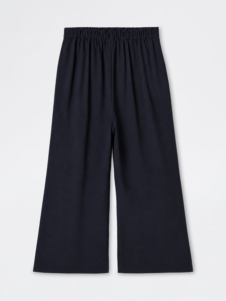 Gia Navy Solid High-Rise Trousers