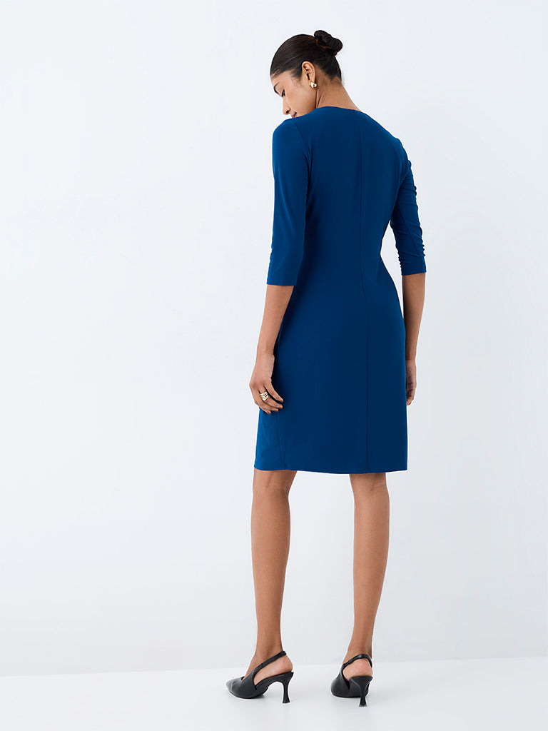 Wardrobe Teal Solid Wrap-Style Dress