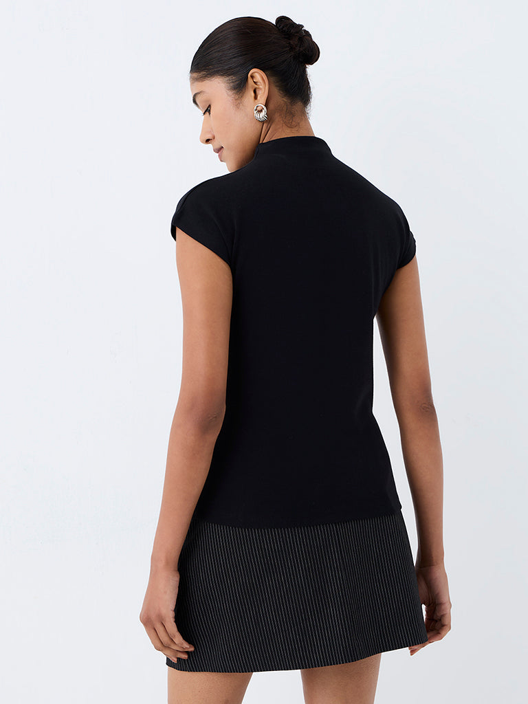 Wardrobe Black Solid Mock-Neck Cotton-Blend Top
