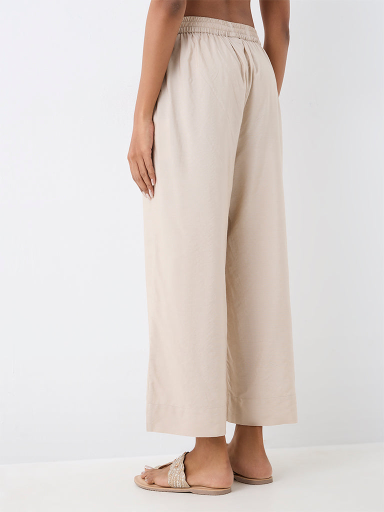 Zuba Light Beige Solid Pants