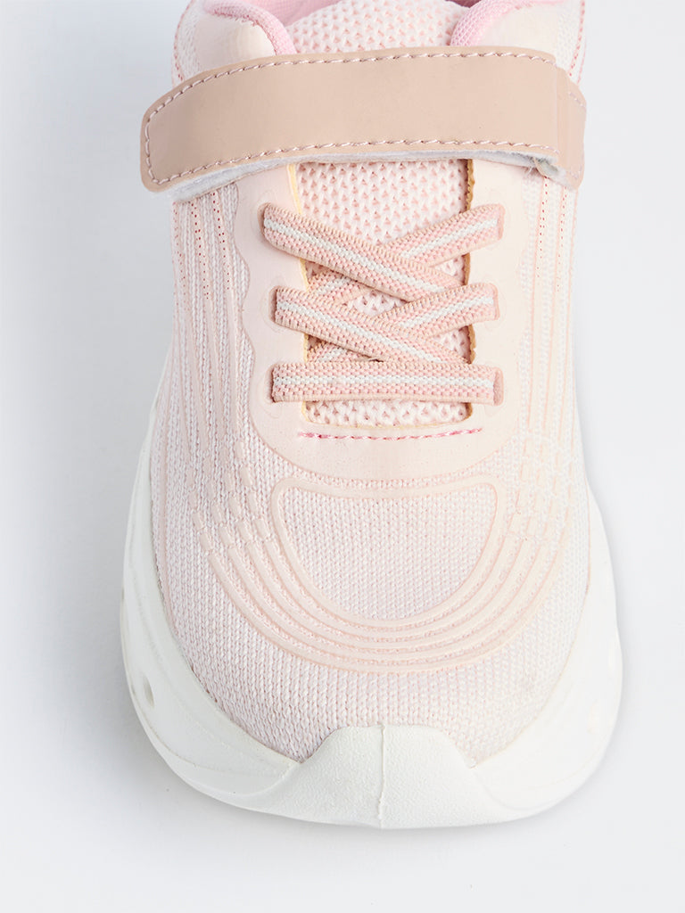 Yellow Peach Knit-Textured Lace-Up Chunky Sneakers