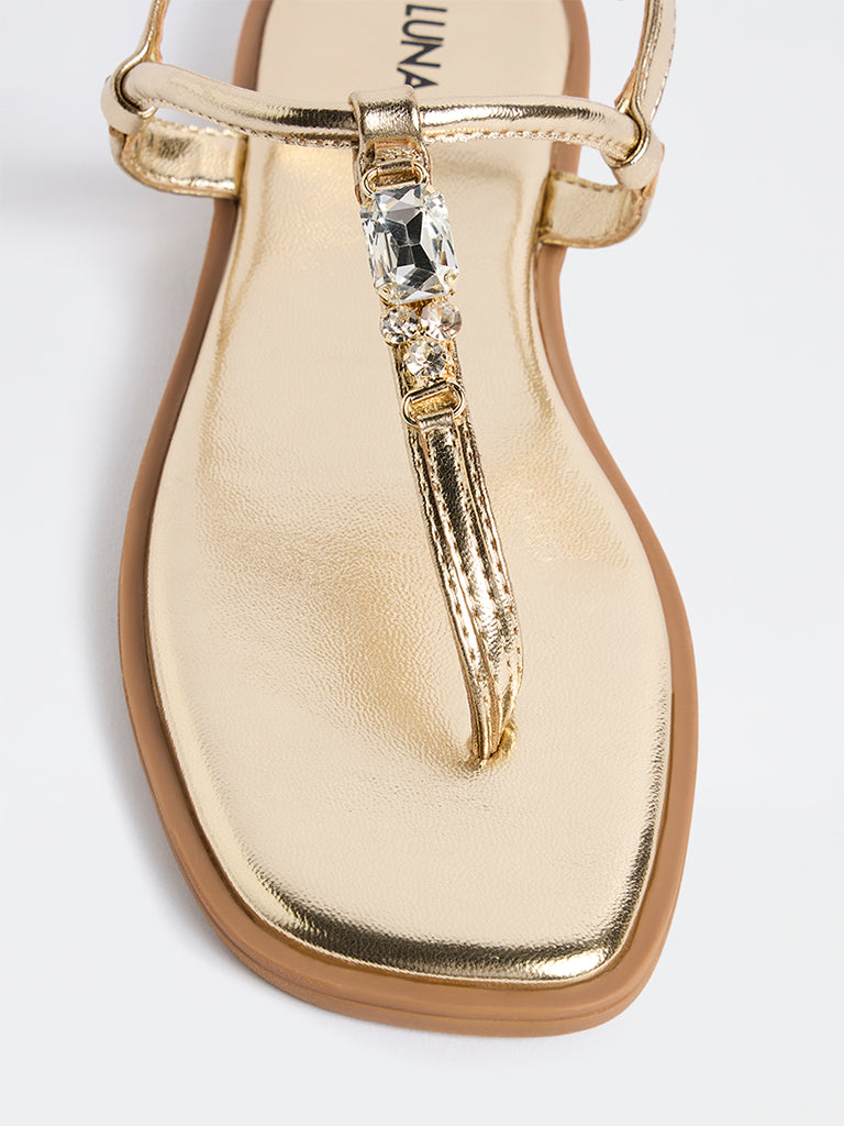 LUNA BLU Gold Embellished Slingback Sandals
