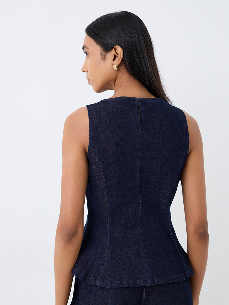 Wardrobe Navy Peplum Denim Top