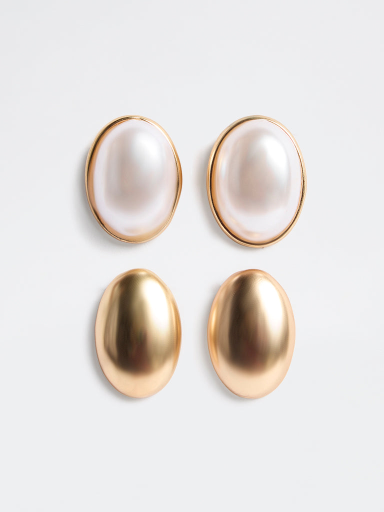 Westside Accessories Gold and White Stud Earrings - Pack of 2