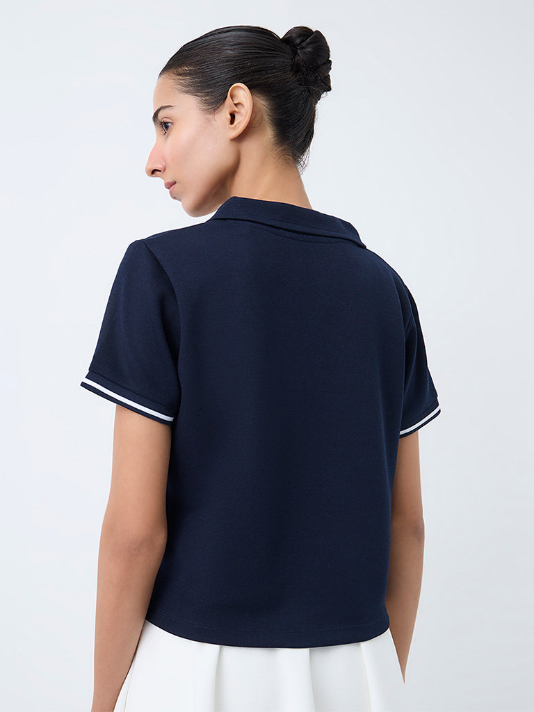 Nuoflexx Navy Contrast-Detail T-Shirt