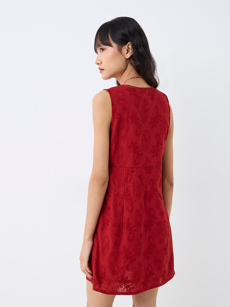 Bombay Paisley Red Floral Embroidered Shift Dress