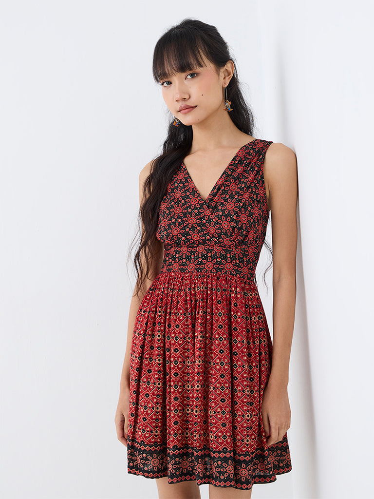 Bombay Paisley Red Printed Fit-and-Flare Mini Dress