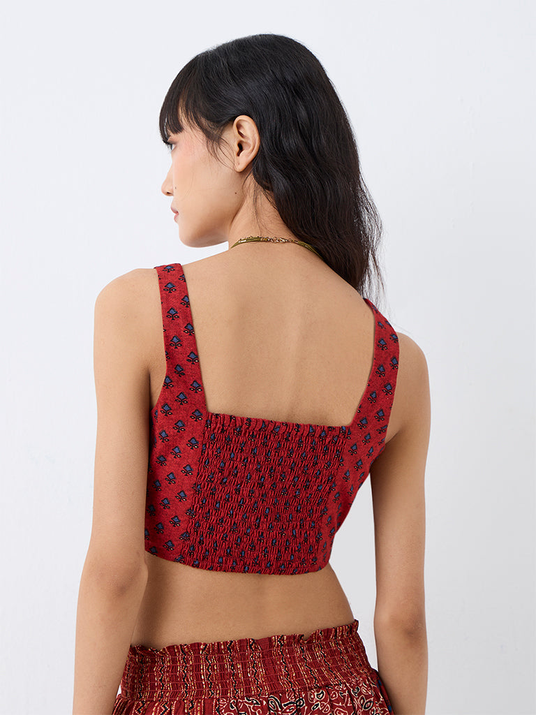 Bombay Paisley Red Printed Bustier Cotton-Blend Top