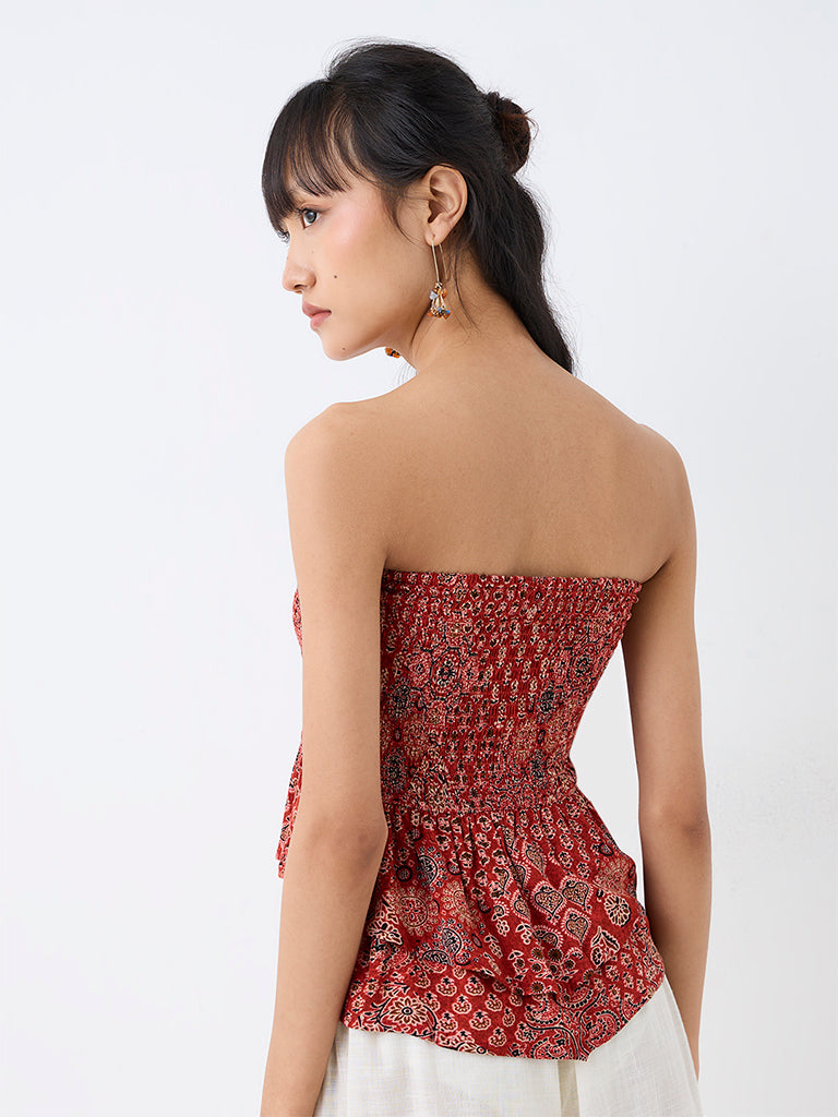 Bombay Paisley Red Printed Tube Cotton Top